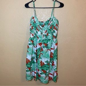 Roxy Green White and Floral Sleeveless Dress (Size L)